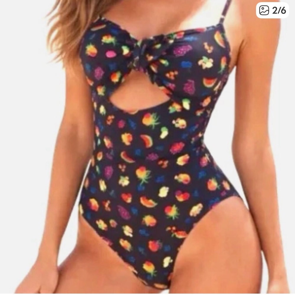 kate spade Black One-Piece Swimsuit with Bright Fruit Print and Pink Lining - Picture 11 of 11